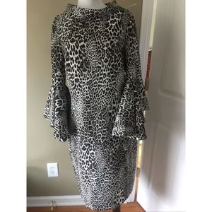 Badgley Mischka Leopard Dress $550 Wide Flutter Sl